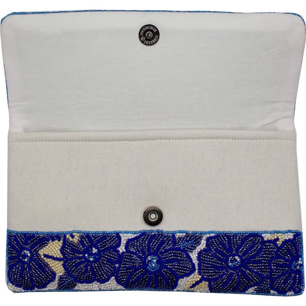 Blue Floral Beaded Clutch