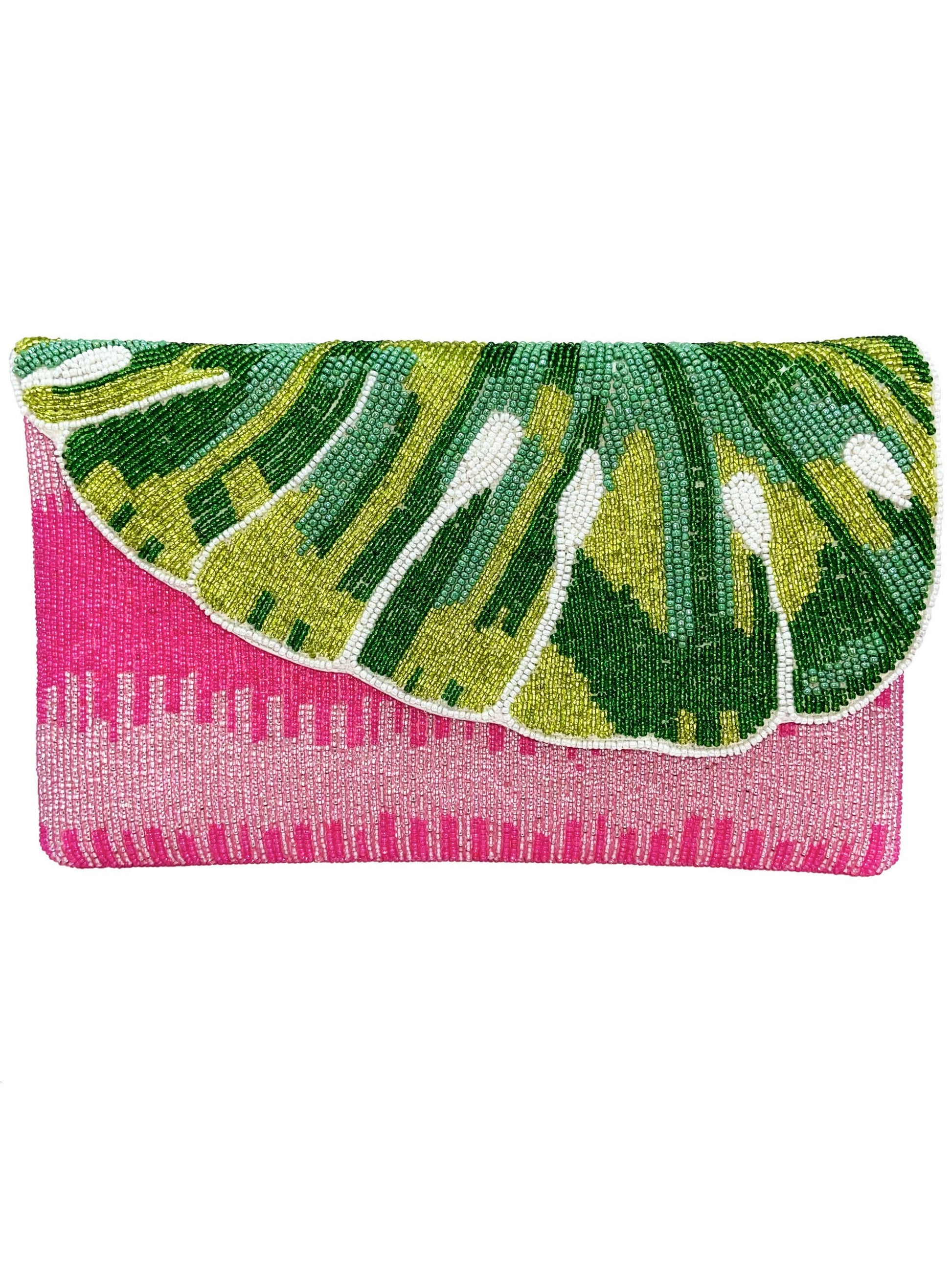 Monstera Beaded Clutch