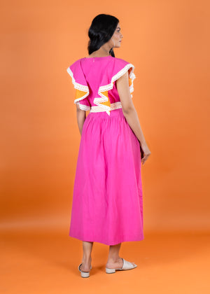 Poppy Frill Dress w Sash Belt Cherry