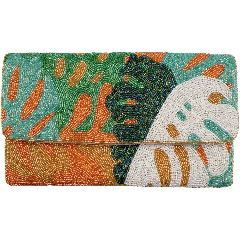 Peach Monstera Clutch
