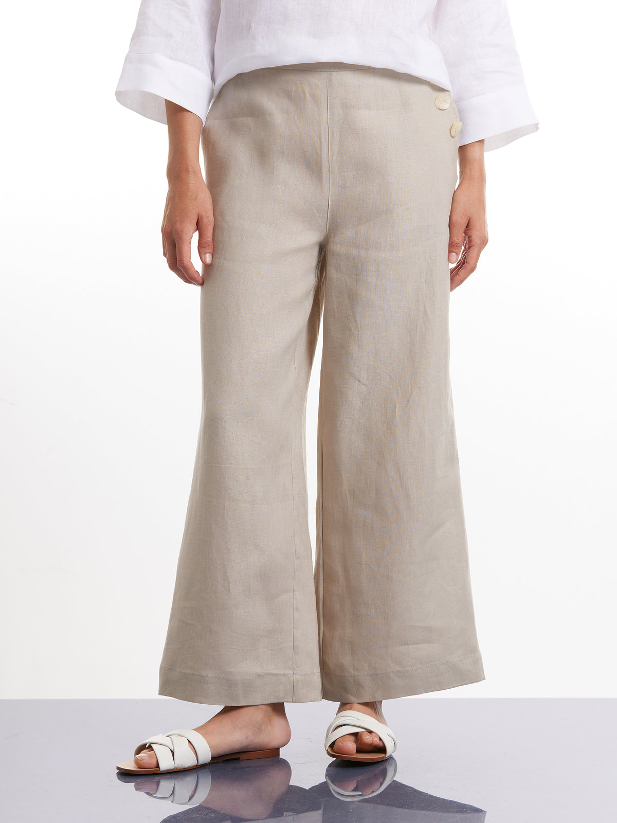 3/4 Button Linen Pant - Natural