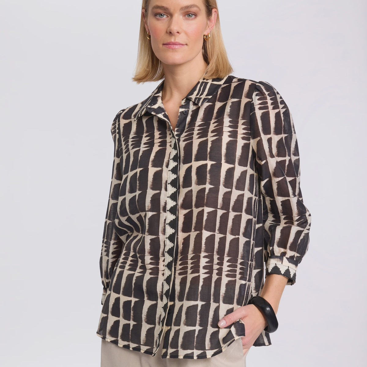 3/4 Ikat Shirt Black