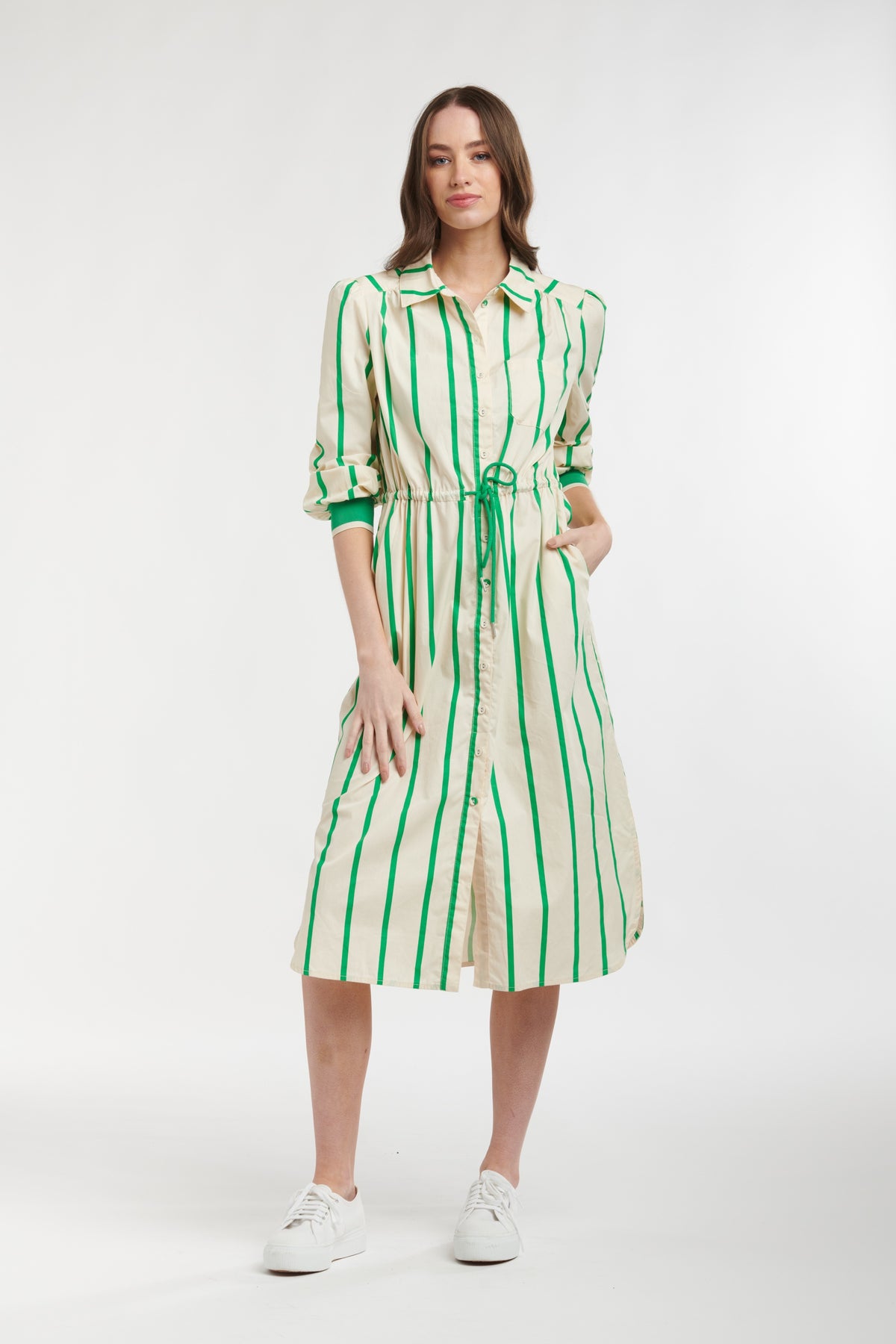Sorrento Shirt Dress -Green Stripe