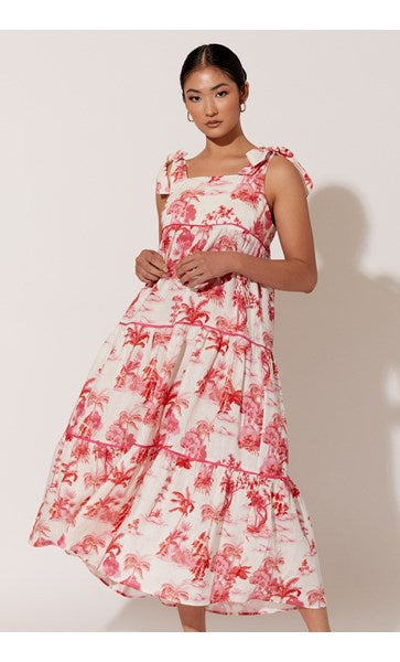 One shoulder floral dress in linen