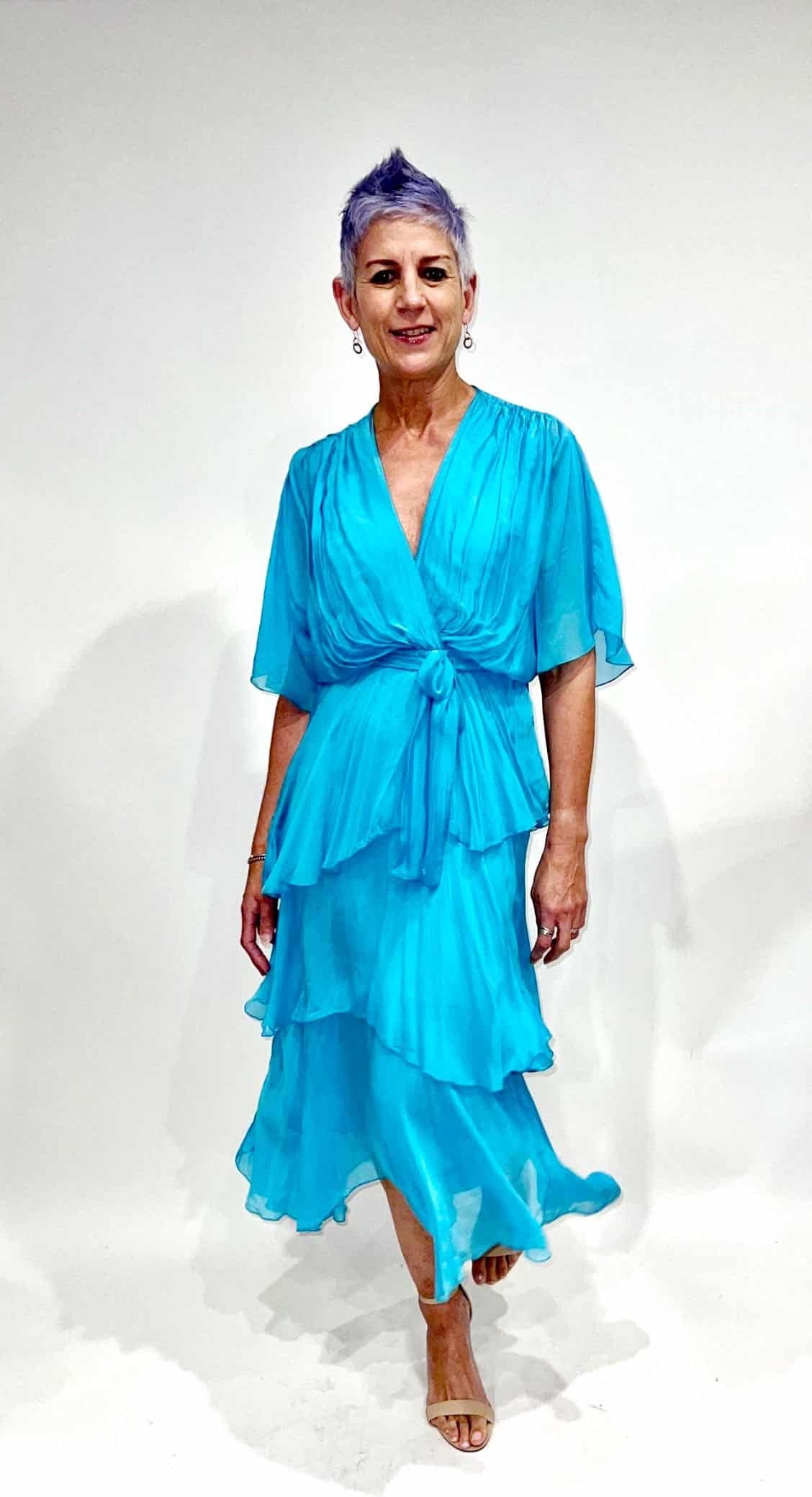 Monique Tiered Silk Dress - Turquoise