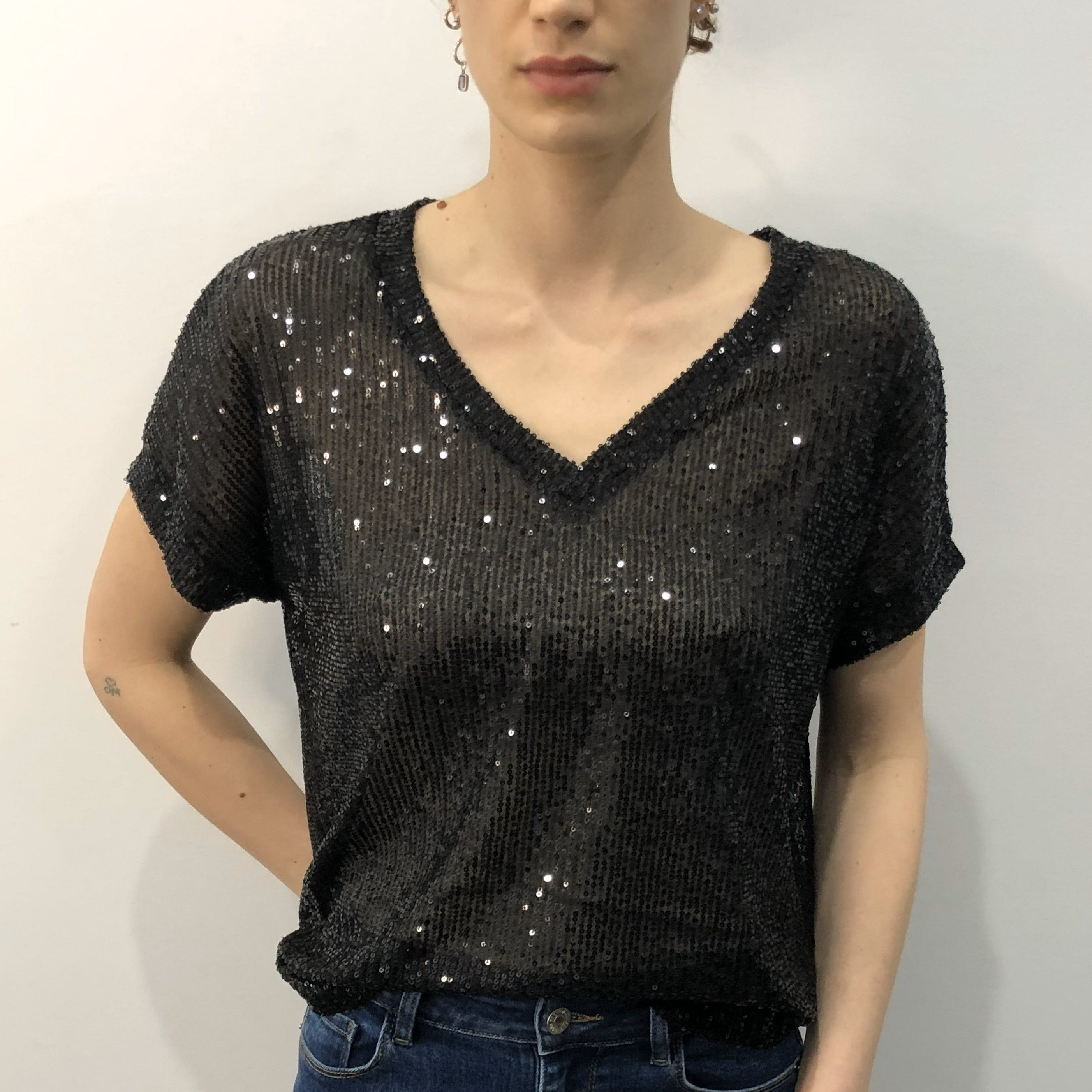 v neck sequin top