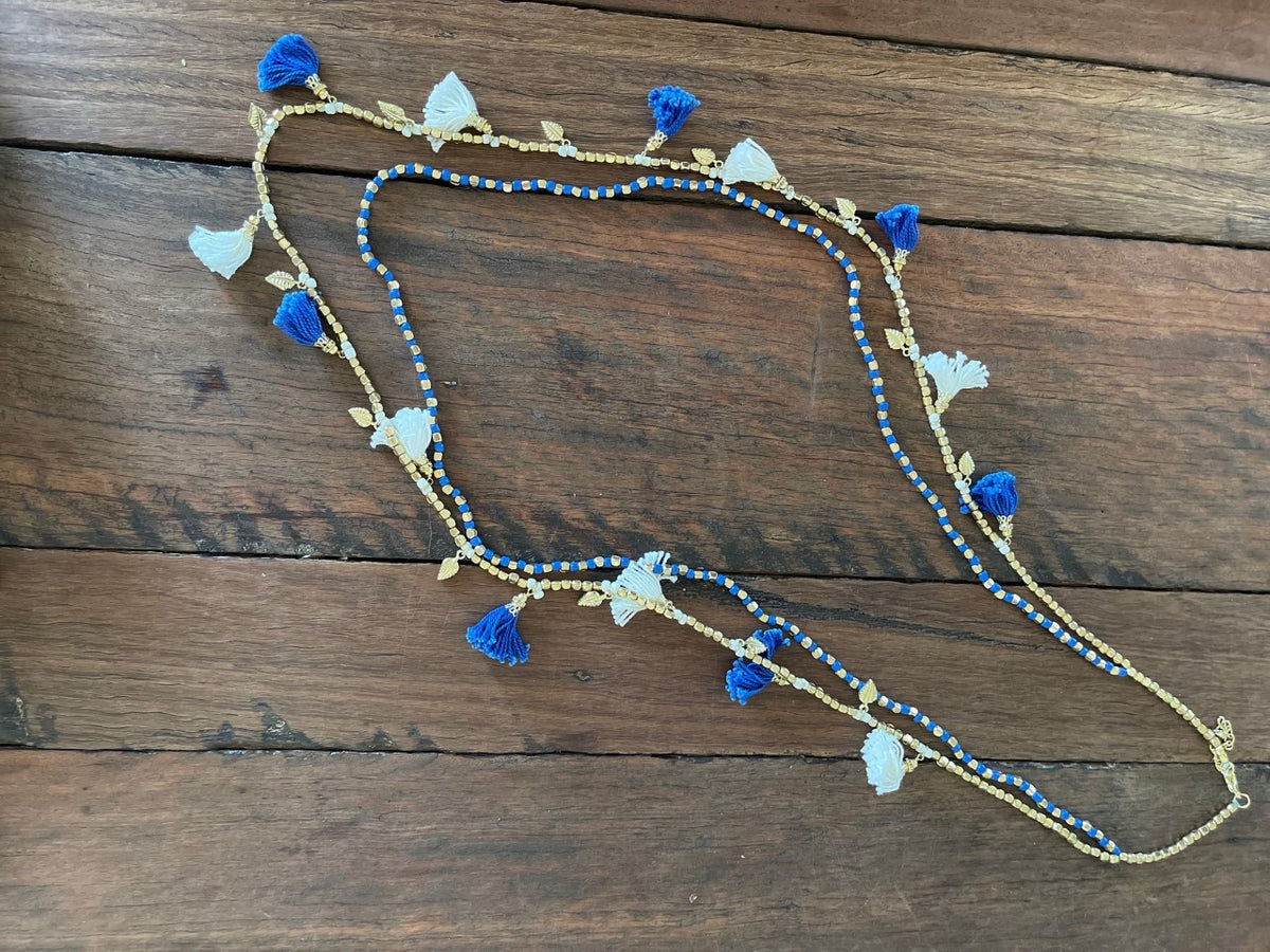 Double Tassel Necklace Blue