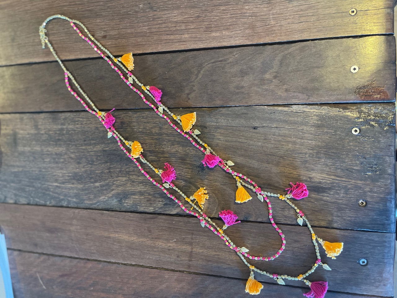 Double Tassel Necklace Pink